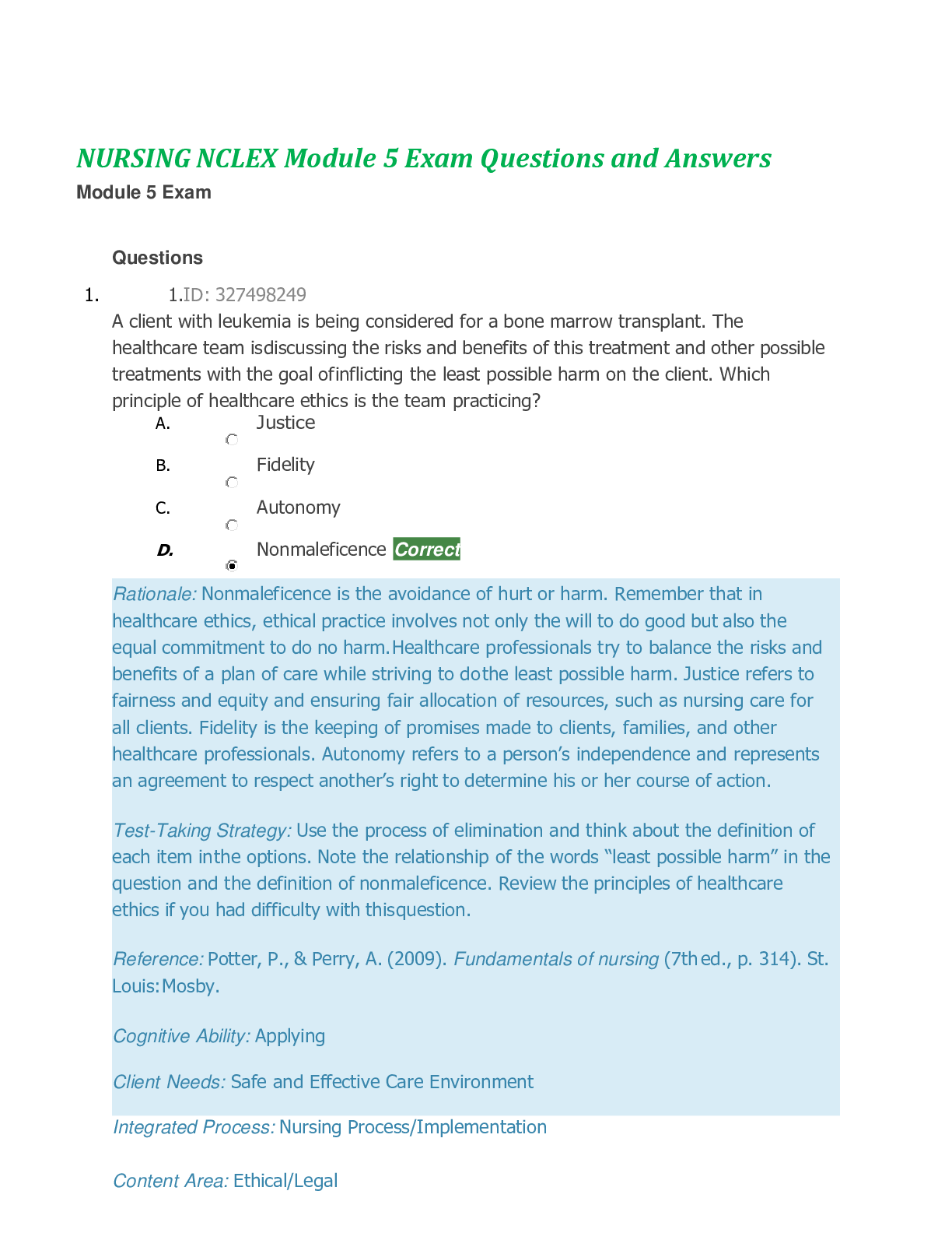 Preview image for NURSING NCLEX Module 5 Exam Questions and Answers,100% CORRECT